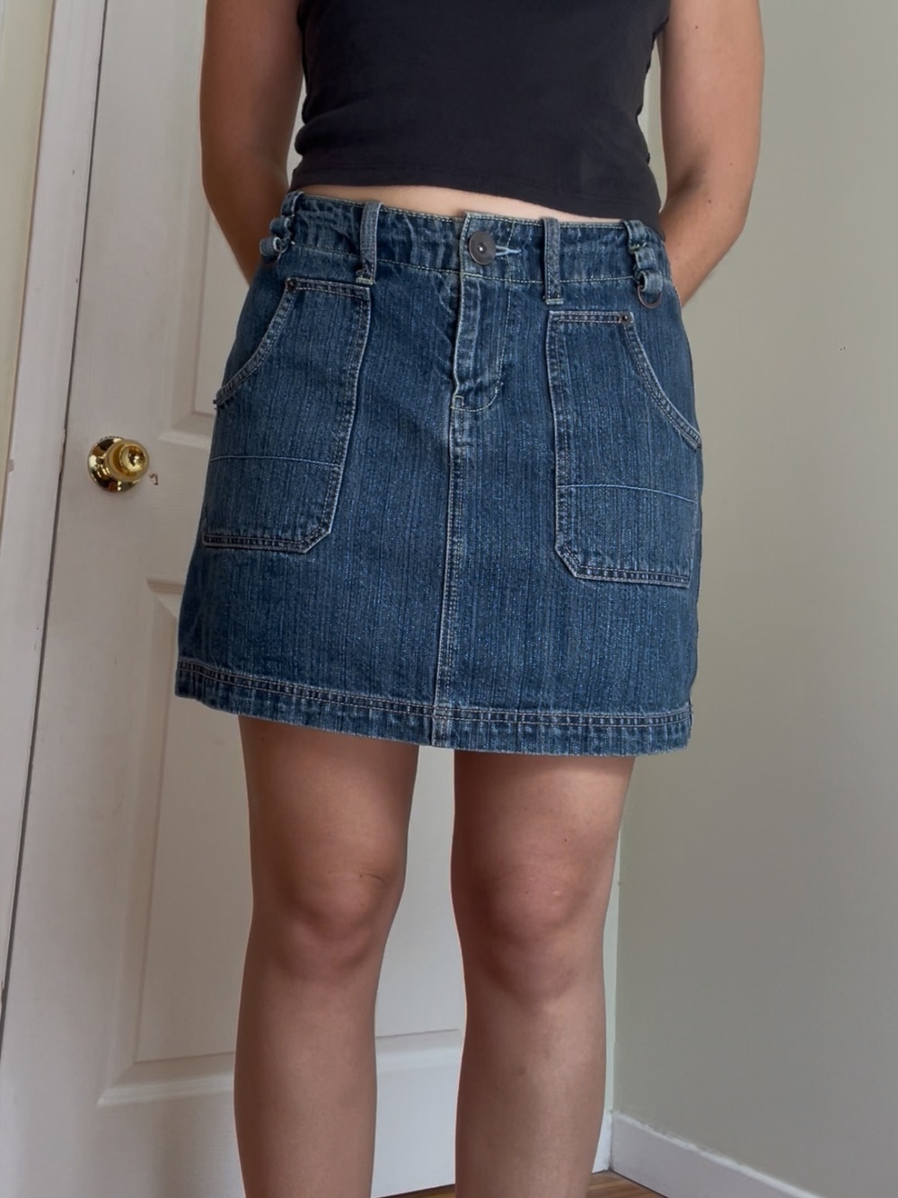 Vintage L.A. Blues Dark Blue Denim Mini Skirt with Front Patch Pockets